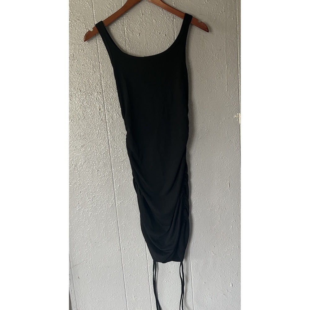 Just Quella Size S Sleeveless Rib Knit Dress Ruched Black Cocktail Vamp‎ NWT